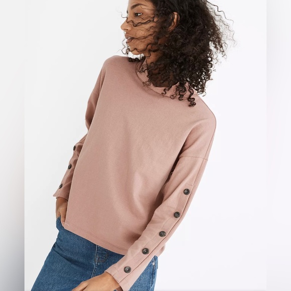 Madewell Tops - Madewell | EUC small light pink/peach button-sleeve turtleneck top